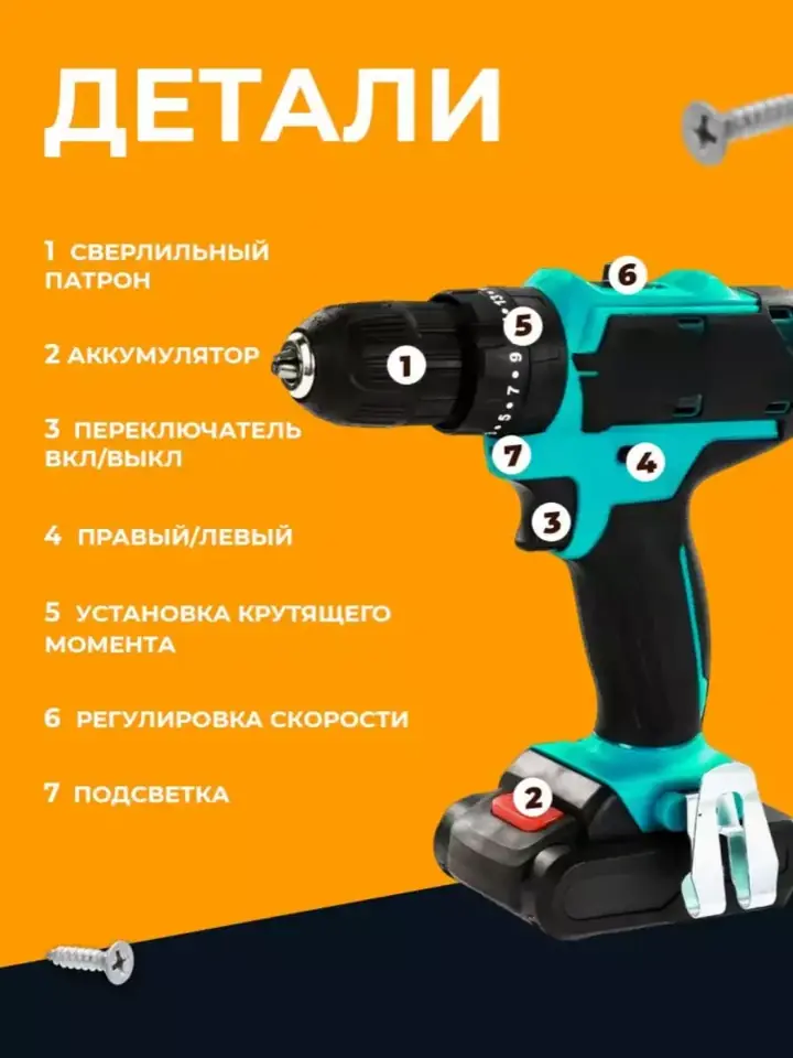 Эргономичная рукоятка дрели и индикатор заряда