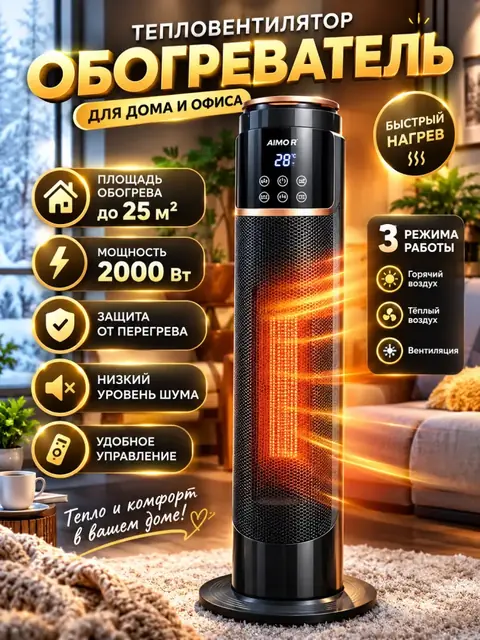 Elektr isitkich AIMOR 2000 W, 3 rejimli keramik ventilyator