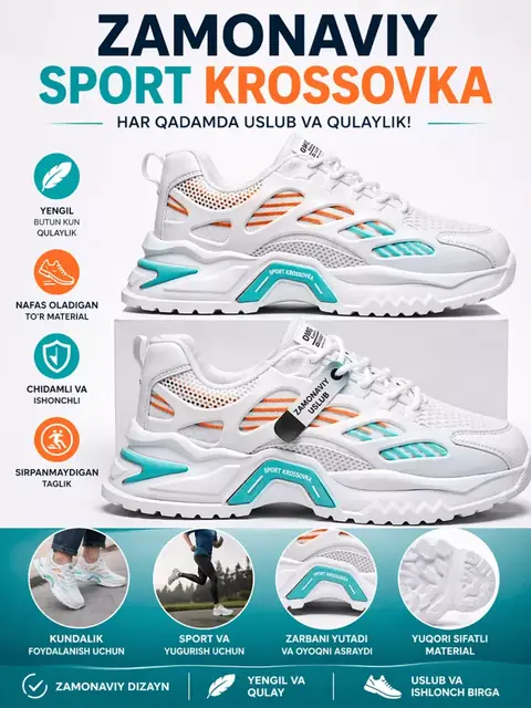Erkaklar uchun yengil va nafas oluvchi sport krossovkalari