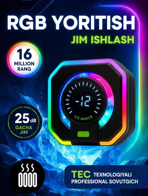 RGB yoritgichli portativ sovutish ventilyatori