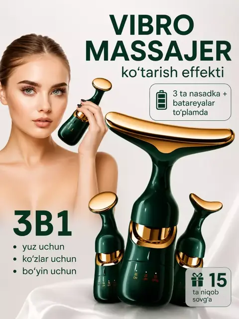 Yuz va bo‘yin uchun mikrotokli massaj apparati, 3 ta nasadkasi bilan
