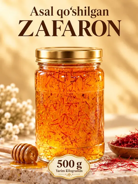 Zafaronli asal aralashmasi, 500 g shisha bankada