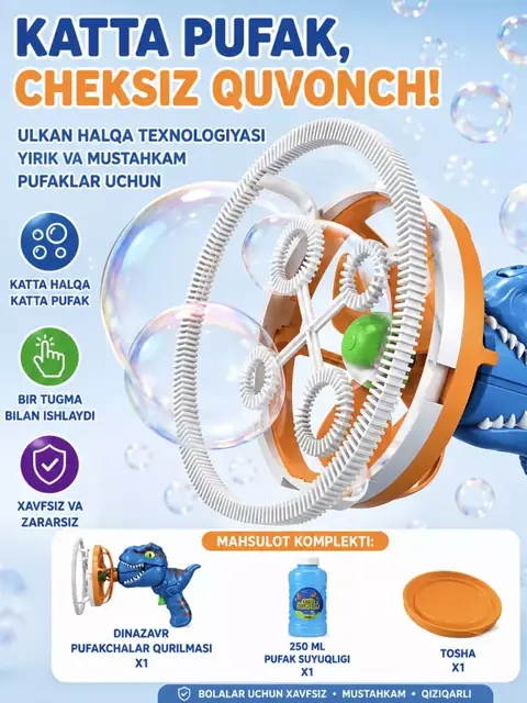 Dinozavr shaklidagi pufakchalar chiqaruvchi o‘yinchoq