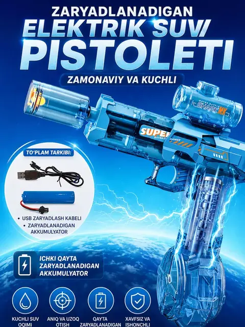 Akkumulyatorli elektr suv to‘pponchasi, olinadigan bak va LED effekt