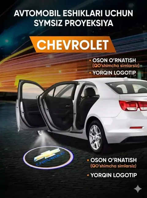LED logo projektor Chevrolet uchun, simsiz, sensorli, 2 dona