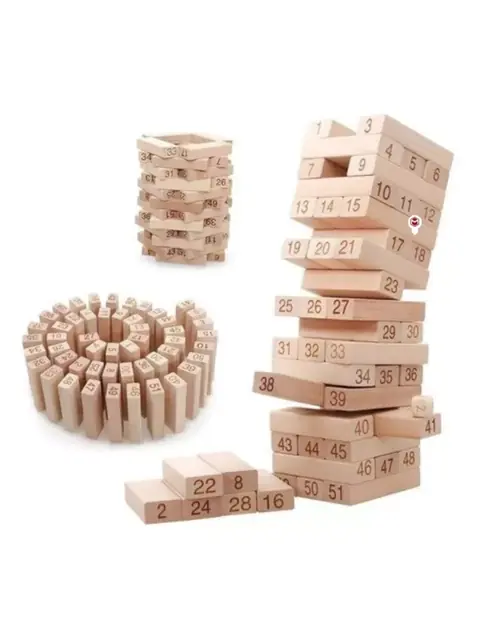 Yog‘och o‘yini Jenga — 54 blokli minora
