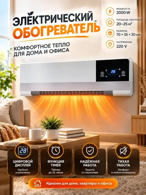 GREEN devorga o‘rnatiladigan keramika isitgich, 2200 Vt