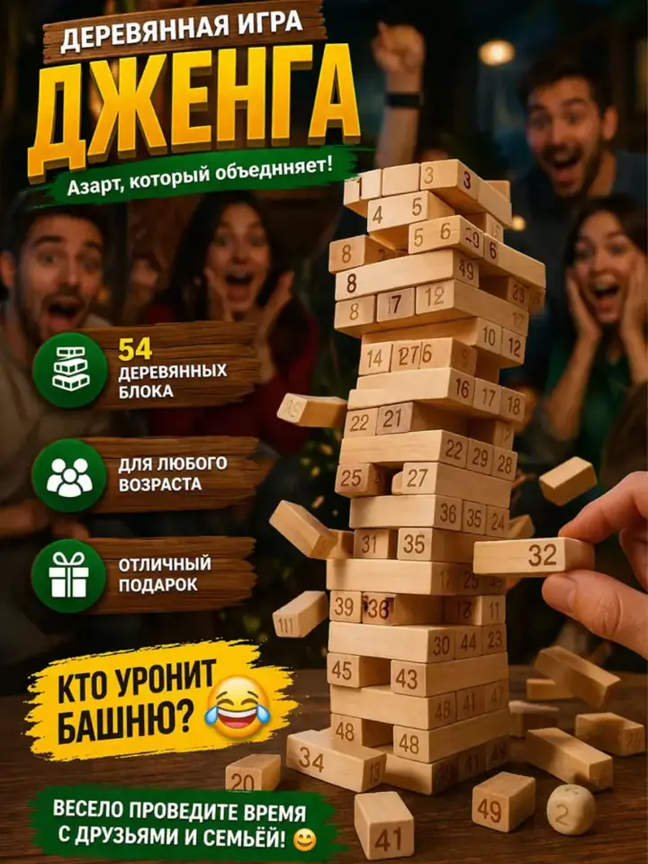 Игра Дженга за семейным столом