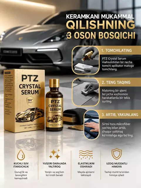 Avtomobil uchun PTZ Crystal Serum 9H himoya qoplamasi, 100 ml