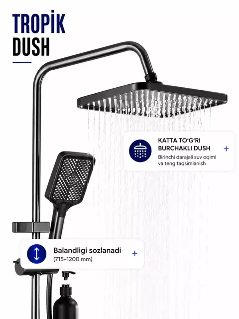 BAUHEIM BAU-WF-1002 tropik dush tizimi — smesitel, qo‘l dushi va stoyka