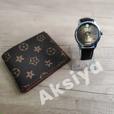 Erkaklar uchun LOUIS VUITTON kartmon va Gerbli soat to‘plami