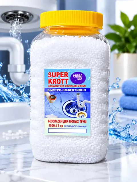 Super Krott Mega Lux kanalizatsiya uchun granulali tozalovchi vosita