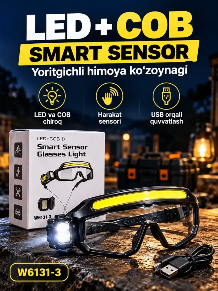 Sensorli boshqaruvga ega yoritgichli ko‘zoynak