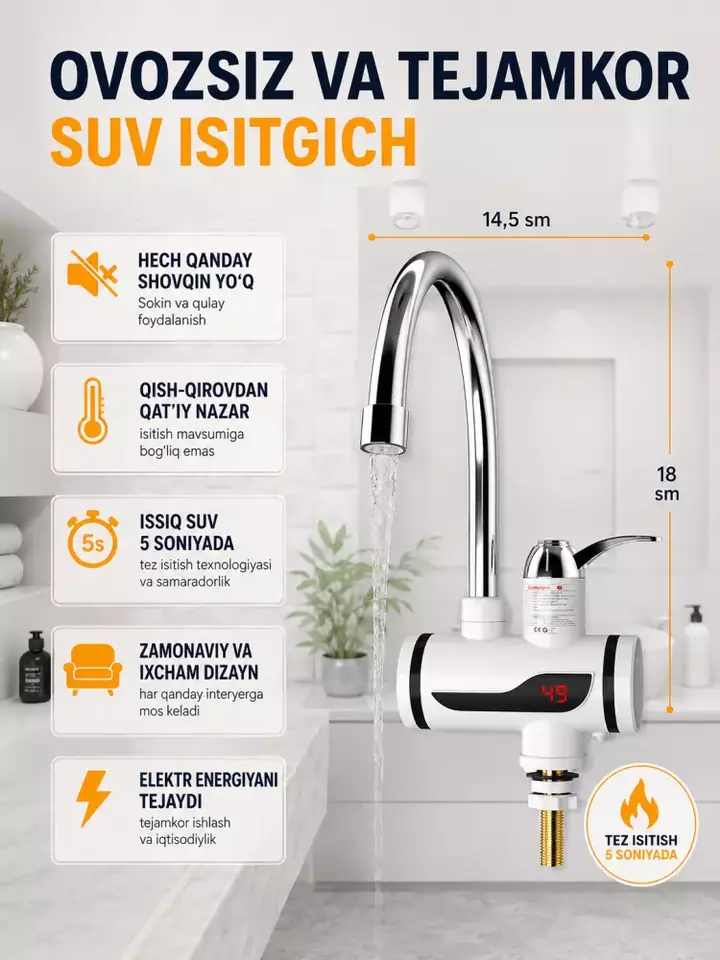 Oshxonadagi rakovinaga o‘rnatilgan isitgich
