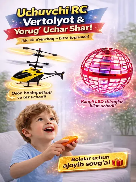 Uchuvchi vertalyot va LED spinner to‘plami, masofaviy pult bilan