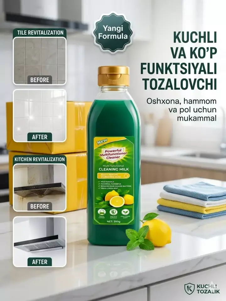 Tozalovchi sut uy yuzasini tozalashda